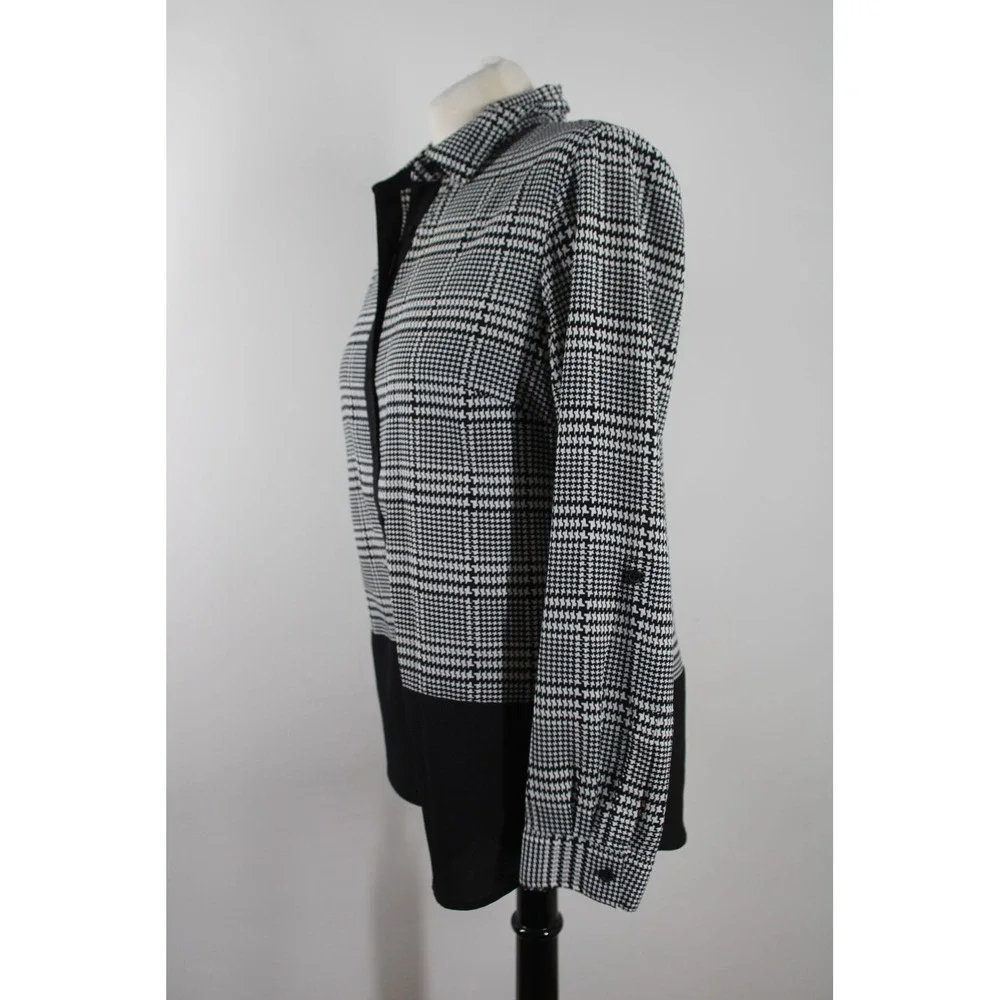 Talbots Size S Black White Plaid Button Down Blouse Mixed Media Roll Tab Sleeve - Picture 4 of 8